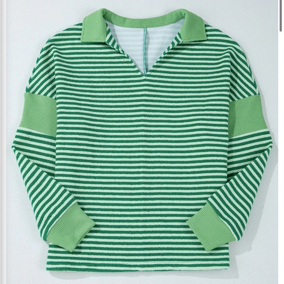 BiBi Tops - NWOT Bibi Green Striped Long Sleeve Shirt